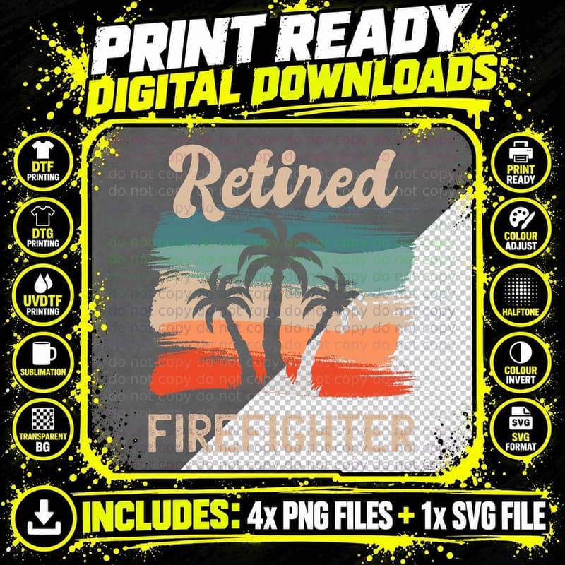 Retro Sunset Beach Retirement Quote Retired Firefighter Png SVG Digital Bundle