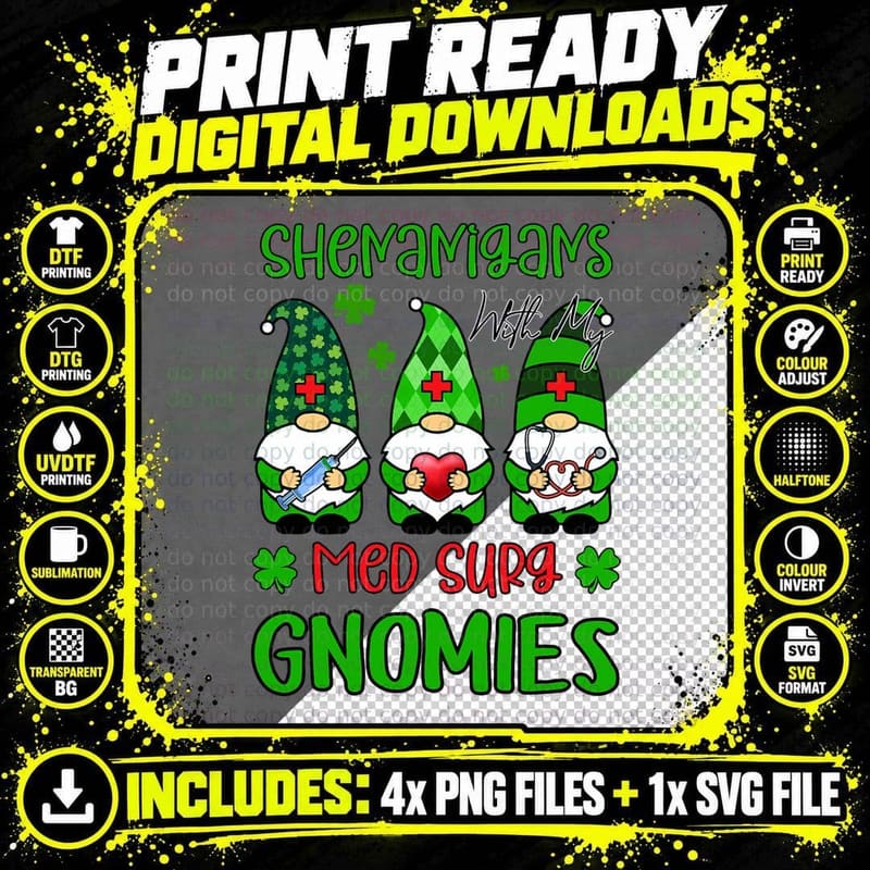 Sh.enanigans with My Med Surg Gnomies St Patricks Day Png SVG Digital Bundle