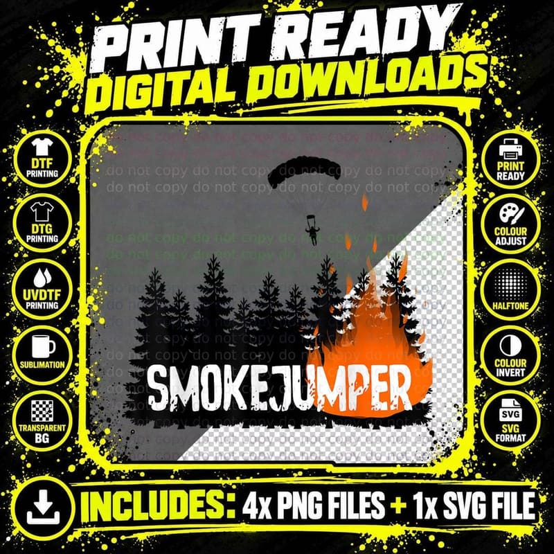 Smokejumper Woodland Firefighter Gift T-Shirt Png SVG Digital Bundle