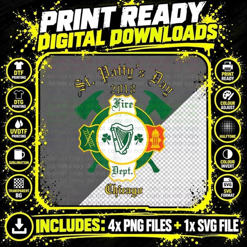 St Patricks Day Firefighters, Chicago Fire Dept T-Shirt Png SVG Digital Bundle