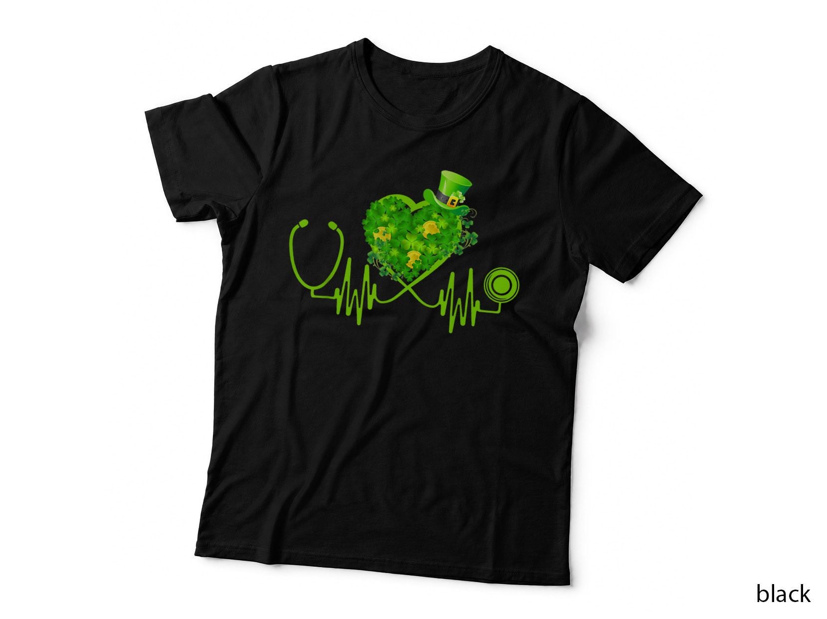 Stethoscope Heartbeat Nurse Doctor St Patricks Day Clover T-Shirt