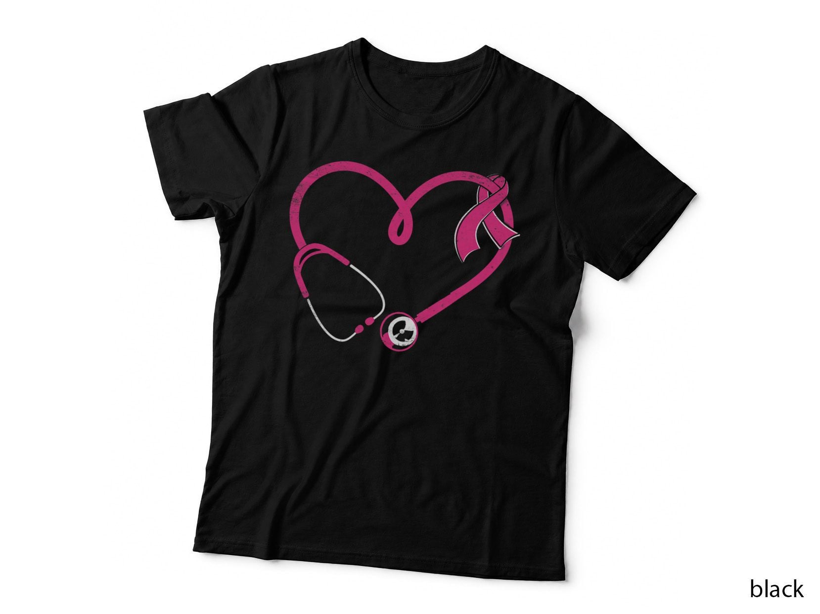 Stethoscope Pink Ribbon Breast Cancer Funny Nurse Doctor T-Shirt