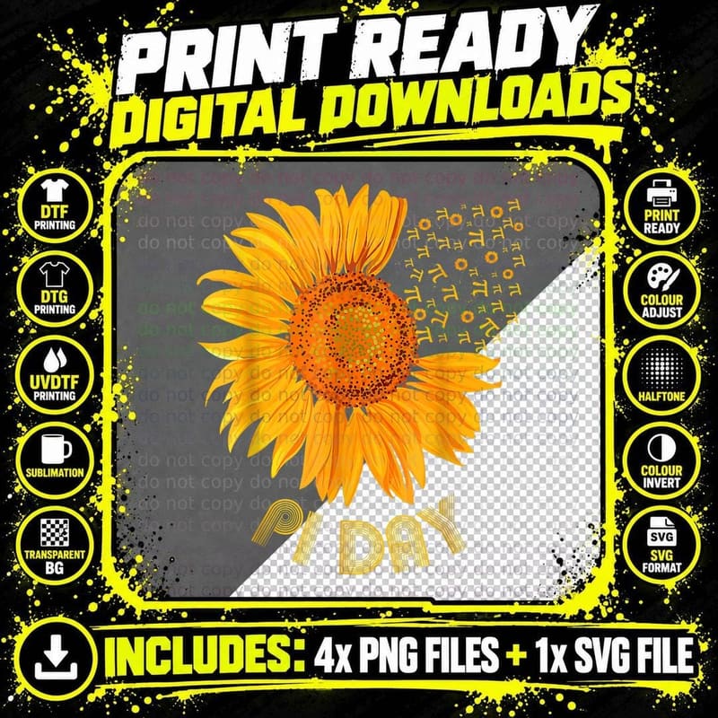 Sunflower 3, 14 Pi Number 100th Day of School Math Png SVG Digital Bundle