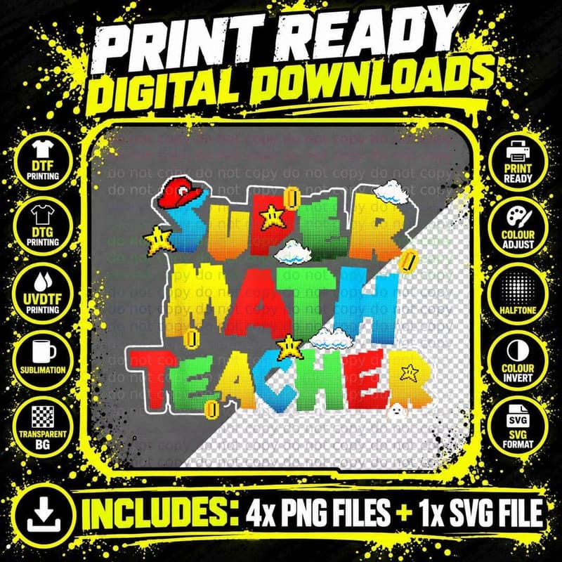 Super Math Teacher Funny Back to School Gifts for Men Png SVG Digital Bundle