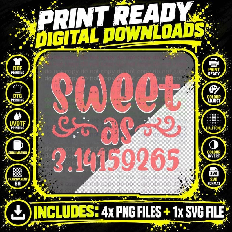 Sweet as 3.14 Funny Pi Day Math Teacher Women Girls Kids Png SVG Digital Bundle