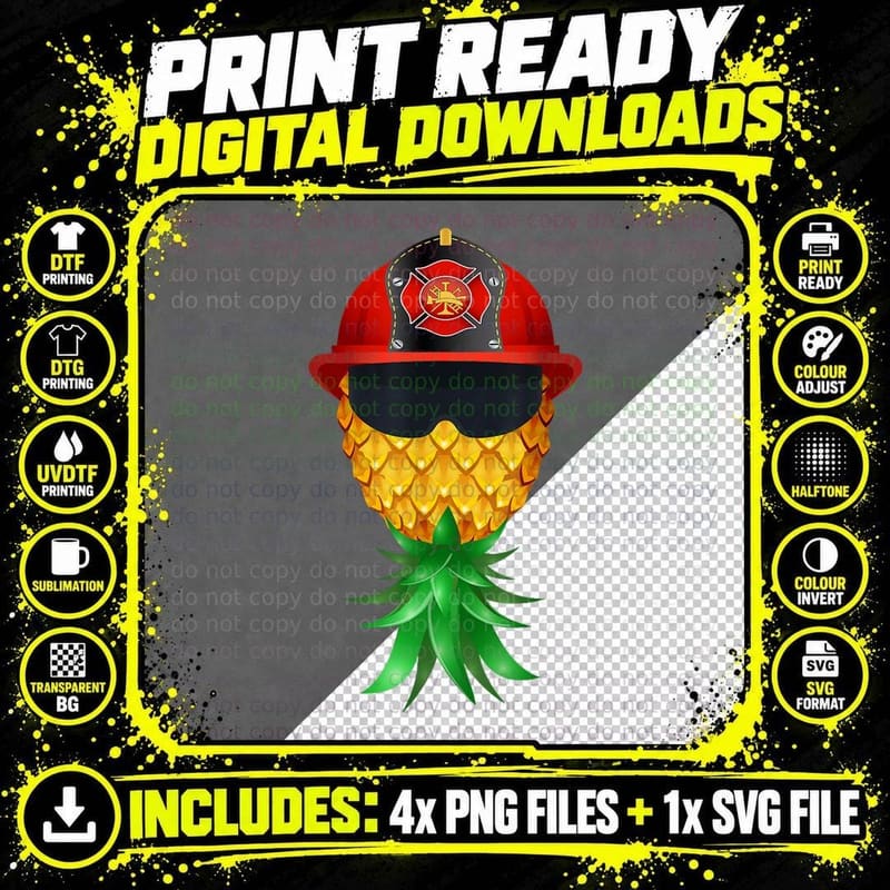 Swinger Upside Down Pineapple Firefighter Red Helmet Png SVG Digital Bundle
