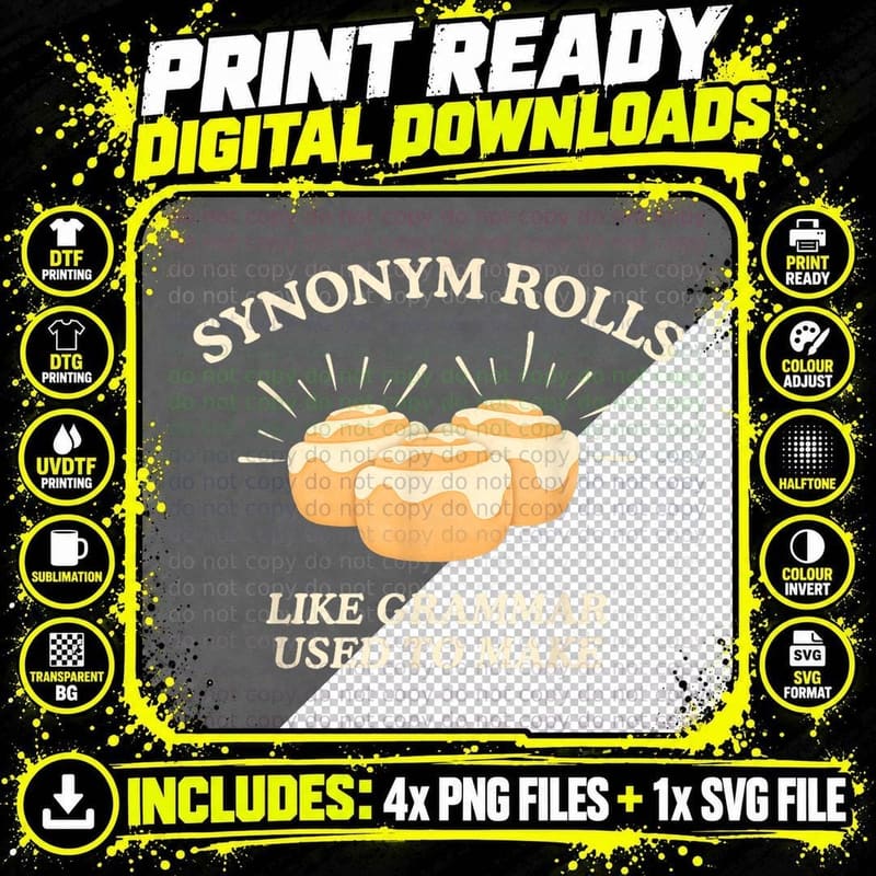 Synonym Rolls Like Grammar Used to Make Funny Teacher Png SVG Digital Bundle