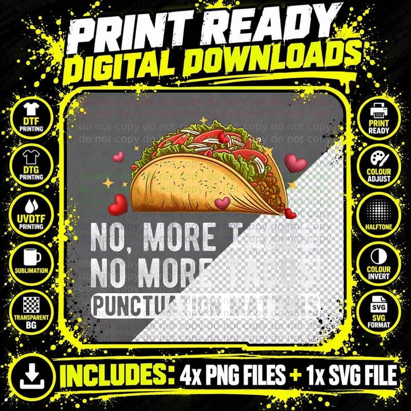 Tacos Punctuation Matters Funny Grammar English Teacher Png SVG Digital Bundle