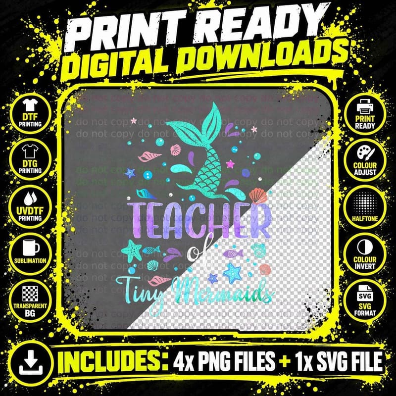 Teacher of Tiny Mermaid Mermazing Back to School Girls Png SVG Digital Bundle