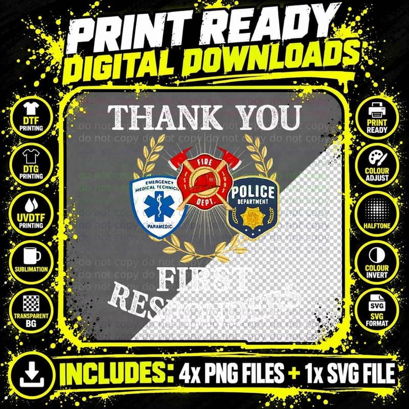 Thank You First Responders Patriotic EMT Police Png SVG Digital Bundle
