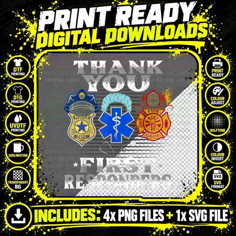 Thank You First Responders Patriotic EMT Police Png SVG Digital Bundle