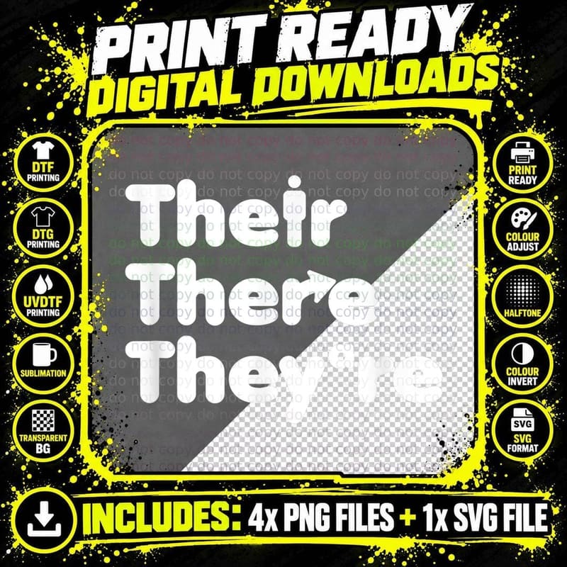 Their There They're English Correct Grammar Teacher Help Png SVG Digital Bundle