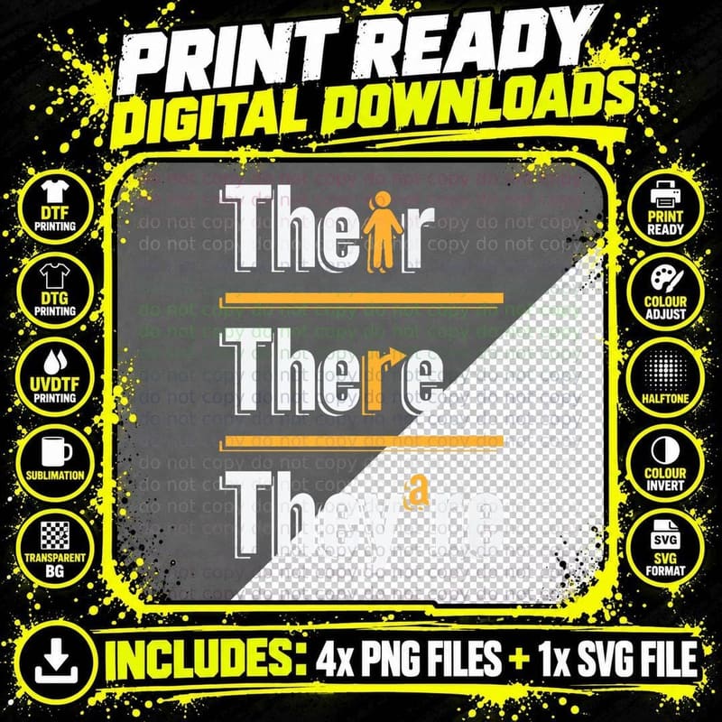 Their There They're Grammar English Teacher Funny School Png SVG Digital Bundle