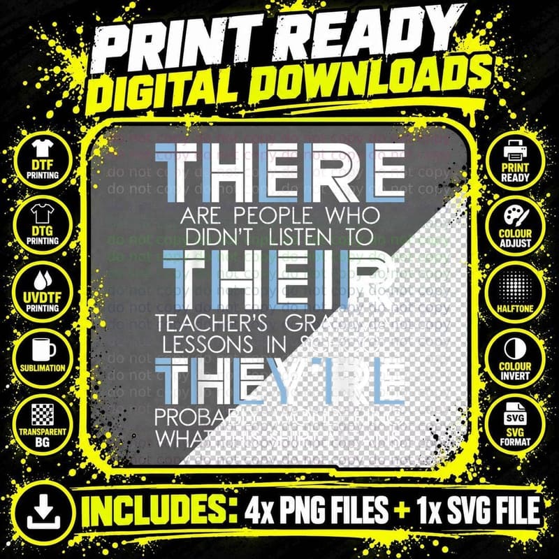There Their They're - Grammar Police English Grammarian Png SVG Digital Bundle