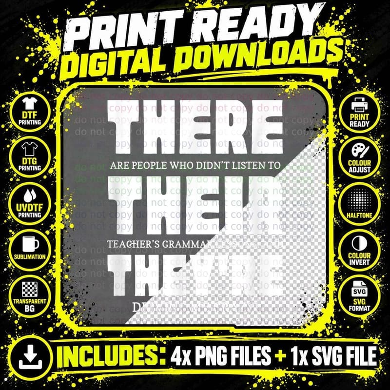There Their They're English Teacher Grammar Lesson Png SVG Digital Bundle