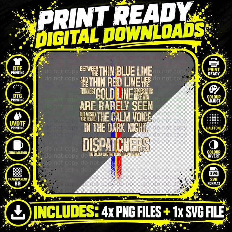 Thin Gold Line 911 Dispatcher Law Enforcement Png SVG Digital Bundle