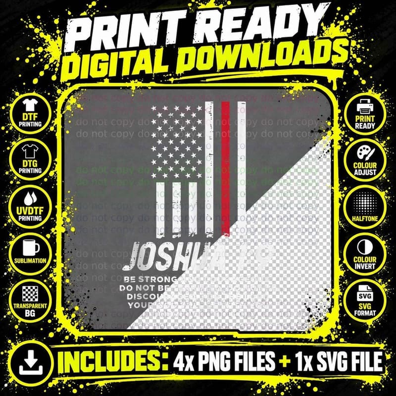 Thin Red Line Flag Joshua 1 9 Bible Christian Png SVG Digital Bundle