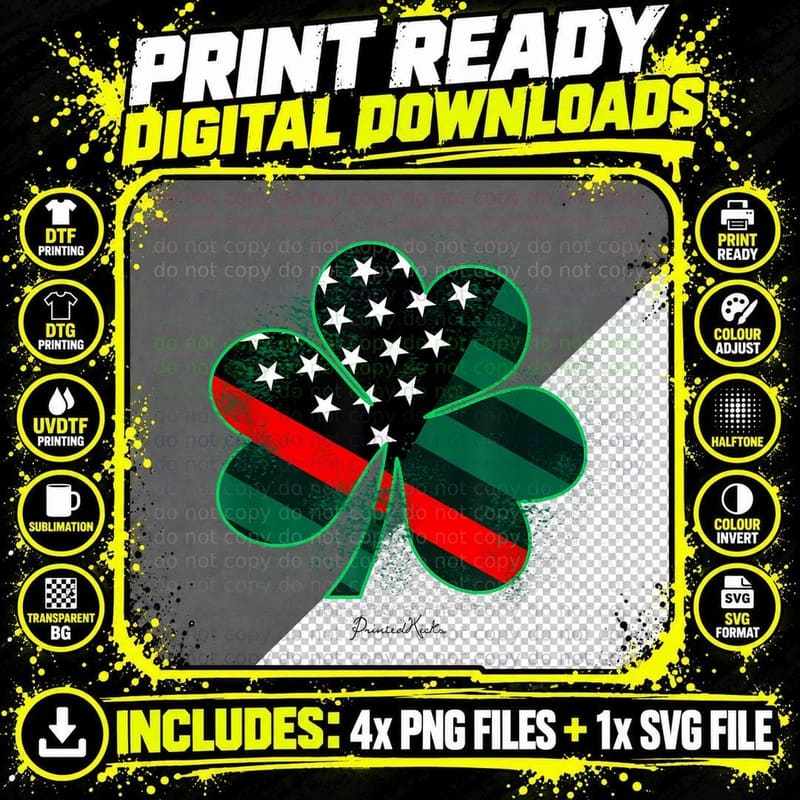 Thin Red Line St Patricks Day Shirt Firefighter Shamrock Png SVG Digital Bundle