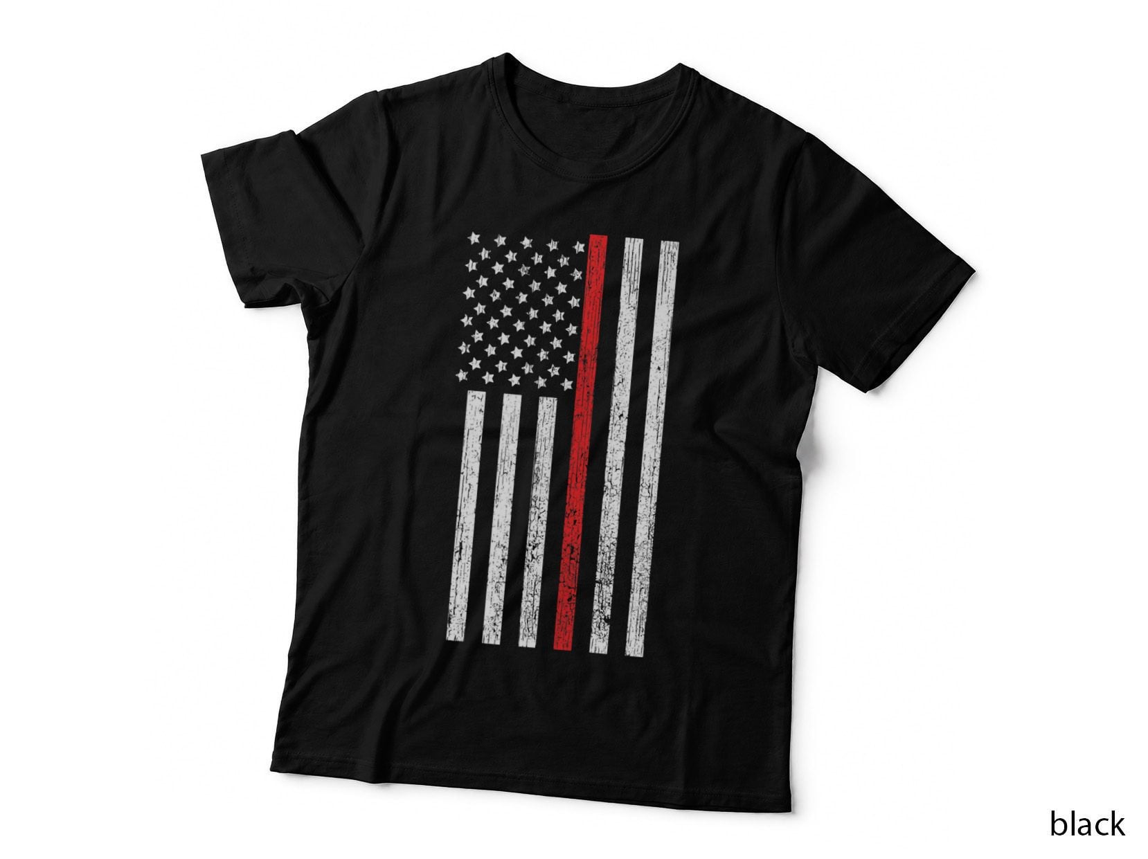 Thin Red-Line Firefighter Flag Distressed Effect T-Shirt, First Responder Tee