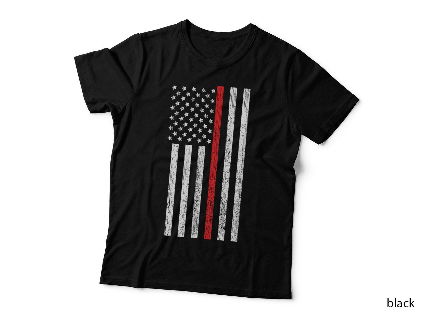 Thin Red-Line Firefighter Flag Distressed Effect T-Shirt
