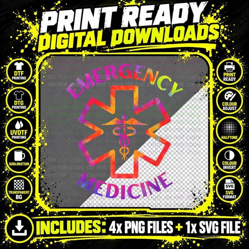 Tie Dye Emergency Medicine Doctor Nurse Er Medical Png SVG Digital Bundle