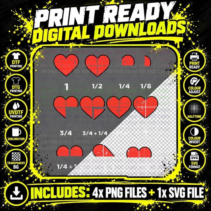 Valentines Day Fractions Heart Funny Math Teacher Men Png SVG Digital Bundle