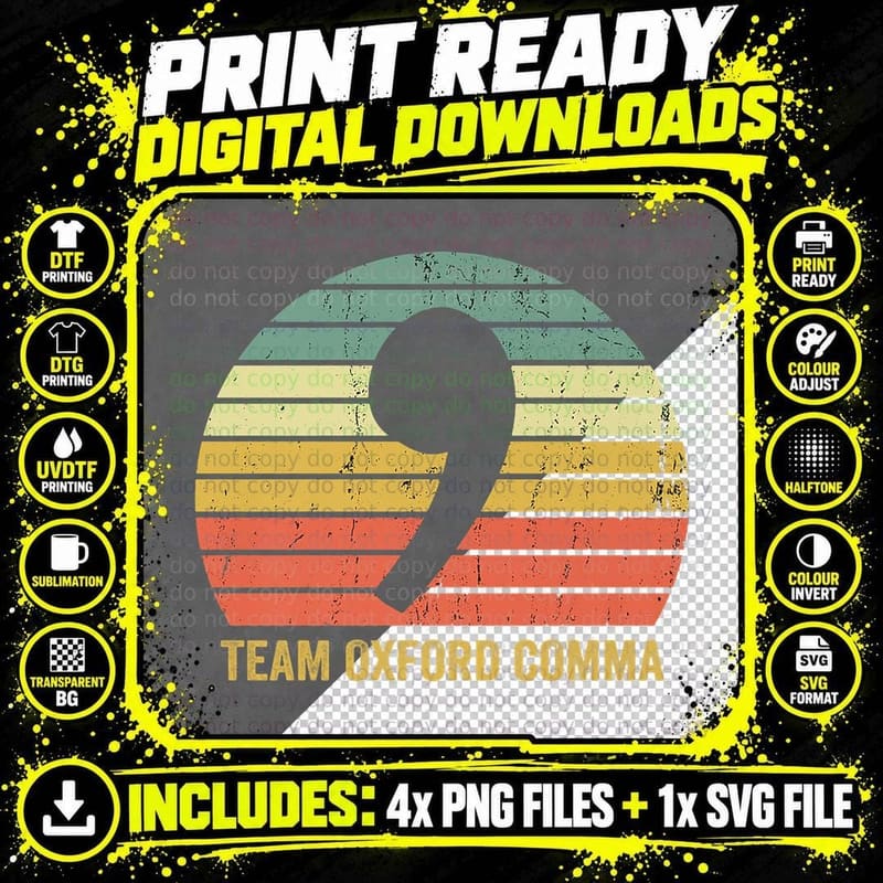 Vintage Team Oxford Comma Grammar Police English Nerd Png SVG Digital Bundle