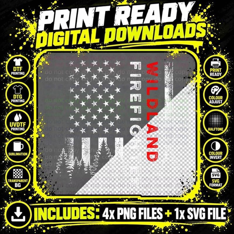 Wildland Firefighter Us Flag Firemen T-Shirt Png SVG Digital Bundle