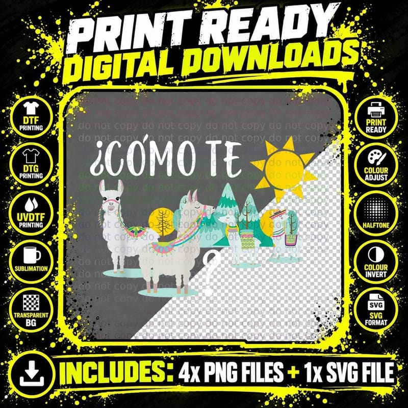 Women Llama Como Te Llamas Funny Spanish Teacher Gift Png SVG Digital Bundle