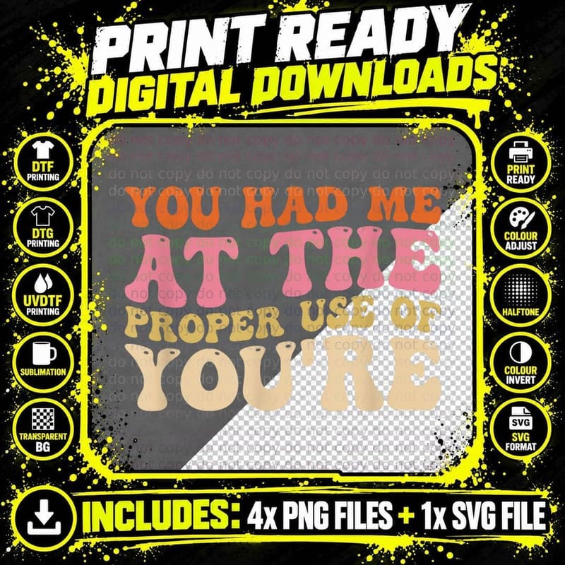 You Had Me at the Proper Use of You're Funny Grammar Png SVG Digital Bundle