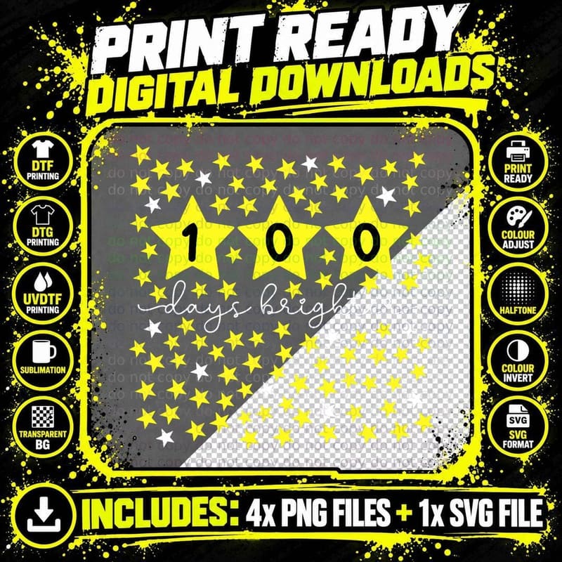 100 Days Brighter Stars 100th Day of School Costume Png SVG Digital Bundle