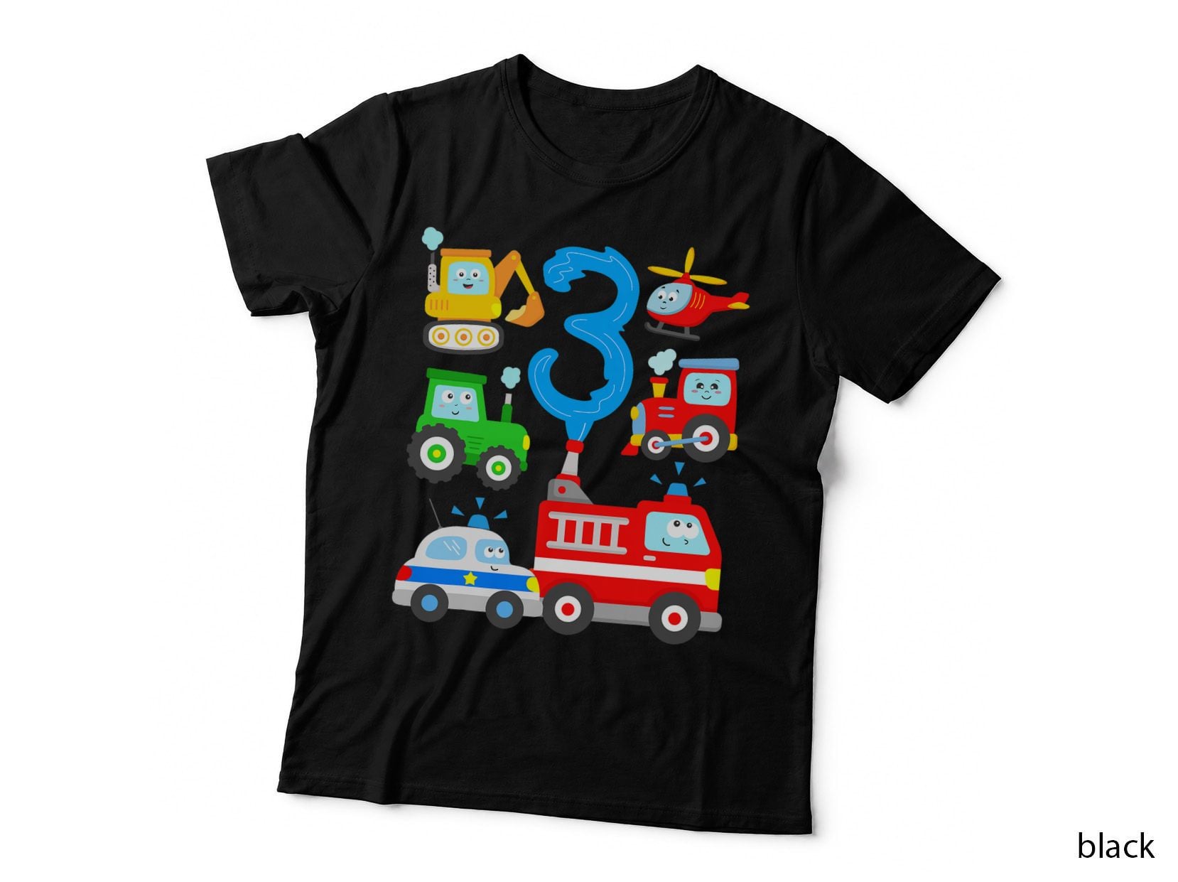 3 Year Vehicles Boys Fire Engine Police Car Children T-Shirt