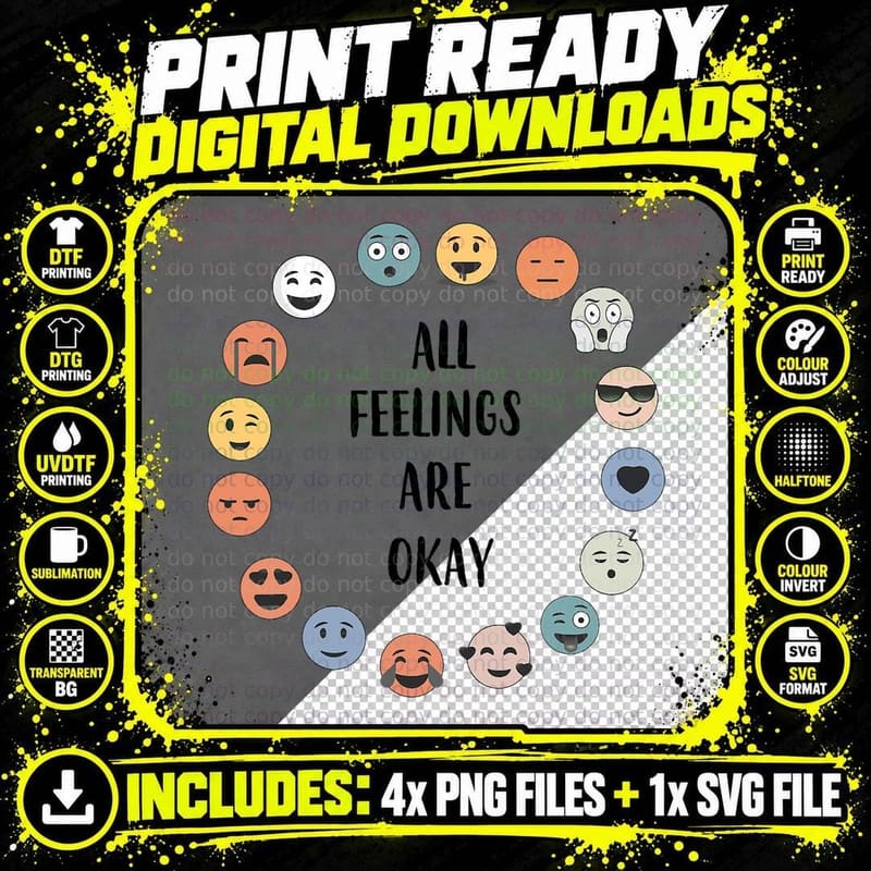 All Feelings Are Okay School Teacher Psychologist Png SVG Digital Bundle