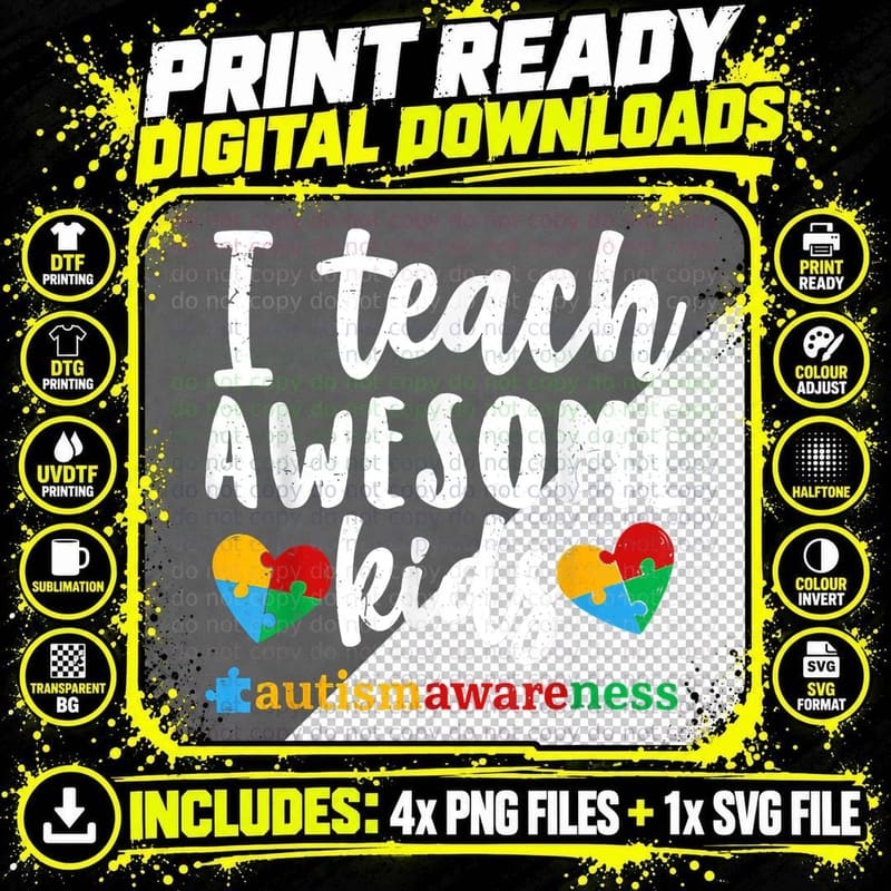 Autism Awareness I Teach Awesome Kids Special Ed Teacher Png SVG Digital Bundle