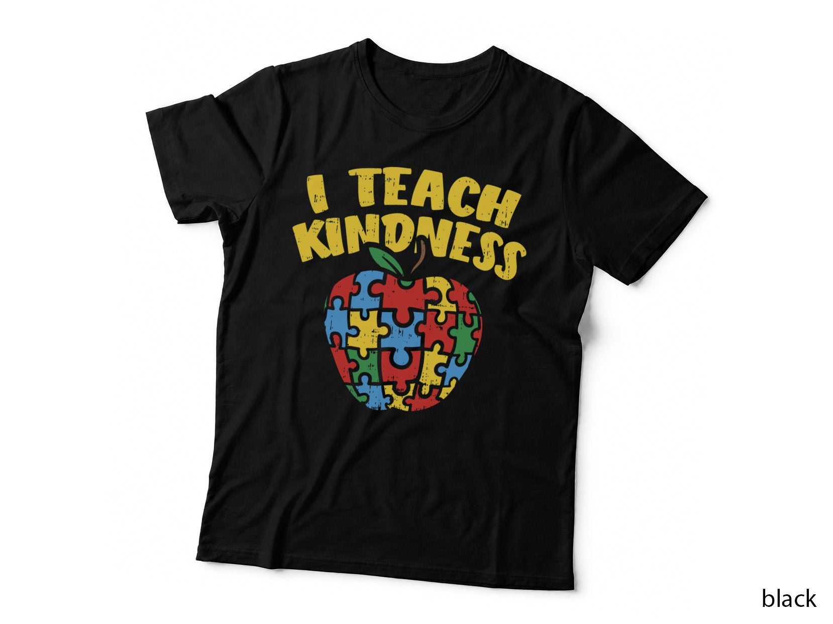 Autism Teacher I Teach Kindness Apple Puzzle Awareness T-Shirt