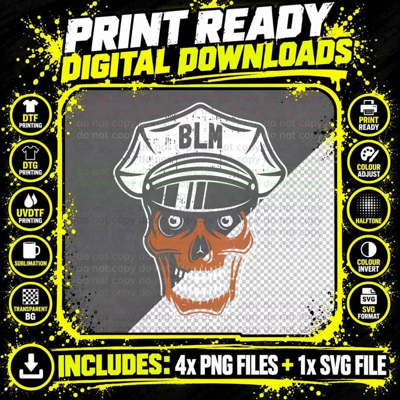 BLM Police Skull Black History Month Melanin Policeman Png SVG Digital Bundle