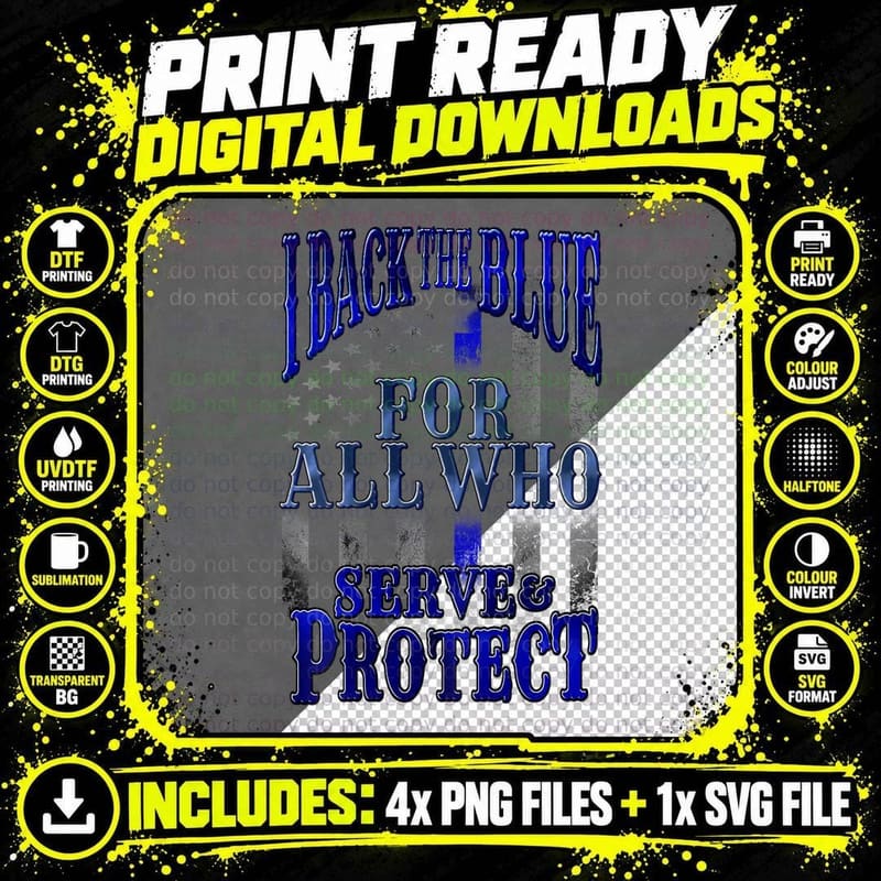 Back the Blue Flag Police Back Print T-Shirt Png SVG Digital Bundle
