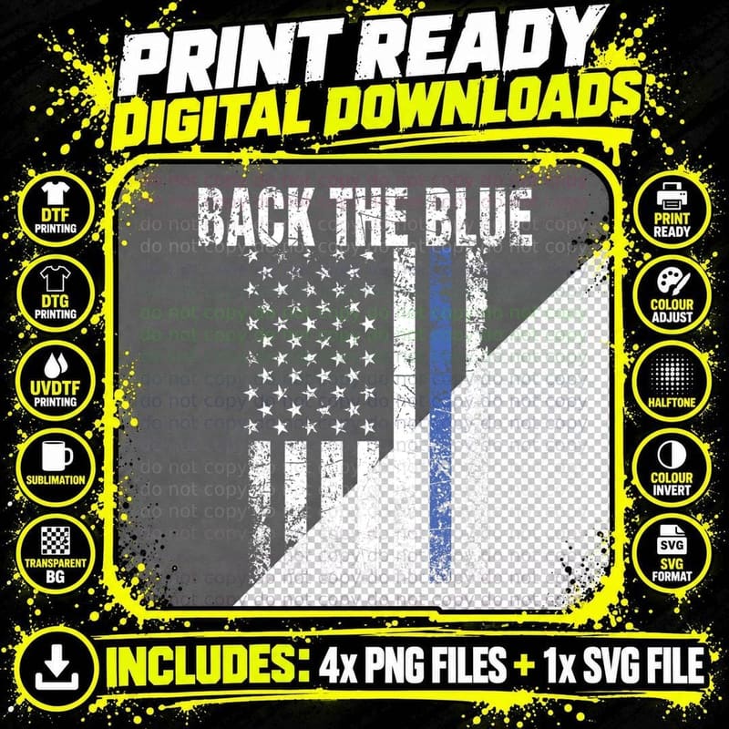 Back the Blue Shirt Great Police Support Law Enforcement Png SVG Digital Bundle