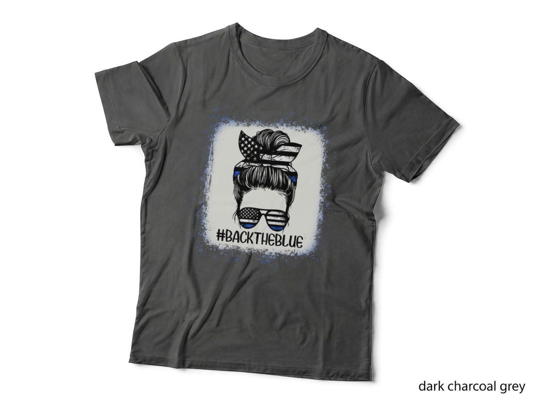 Back the Blue-Bleached Messy Bun Hair the Blue Line Police T-Shirt