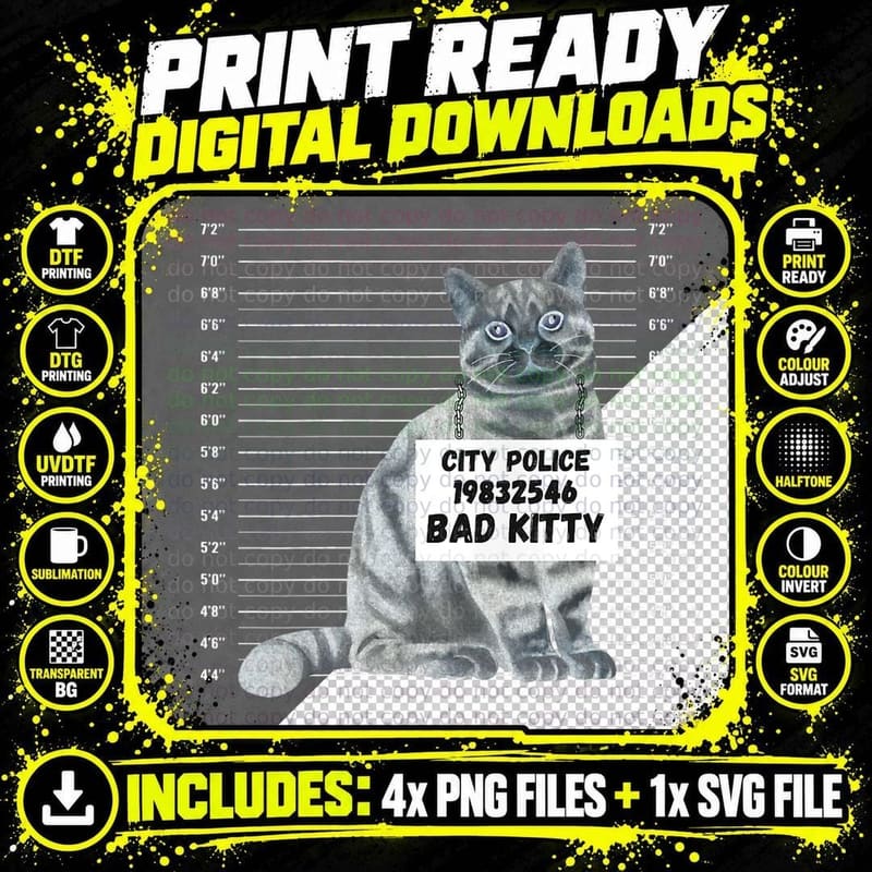 Bad Kitten Line up City Police Sign Funny Sarcastic Png SVG Digital Bundle