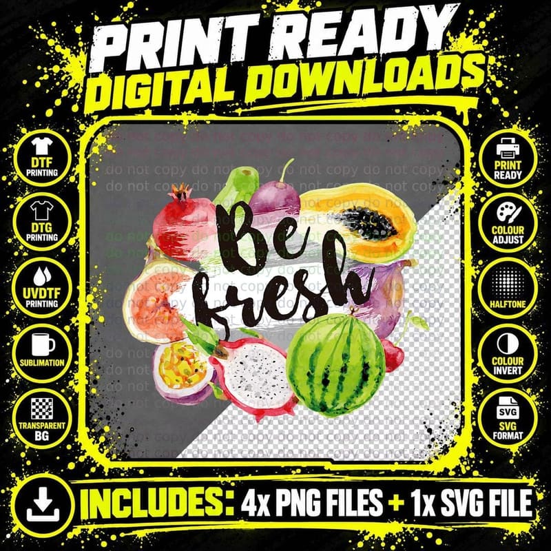 Be Fresh Vegan Fruit Lovers Cool Vegetarian Farmer Png SVG Digital Bundle