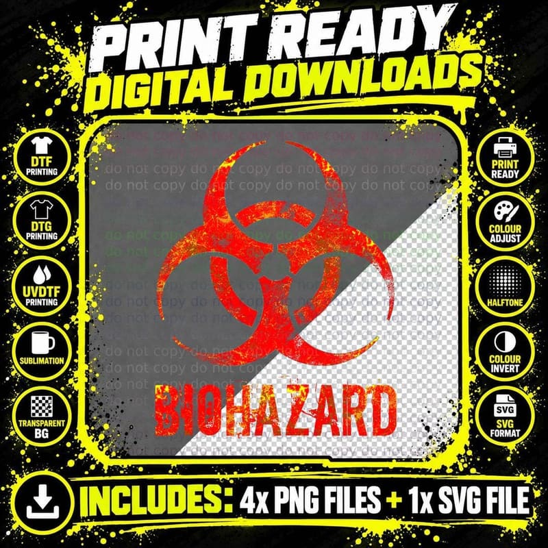 Biohazard Distressed Biology Science Teacher Rockstar Png SVG Digital Bundle