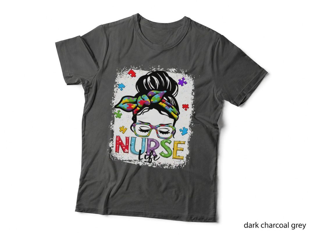 Bleached Nurse Life Messy Bun Leopard Autism T-Shirt