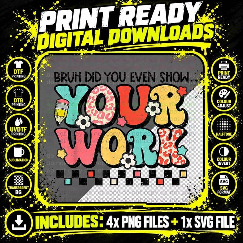 Bruh Did You Even Show Your Work Math Teacher Back to Png SVG Digital Bundle