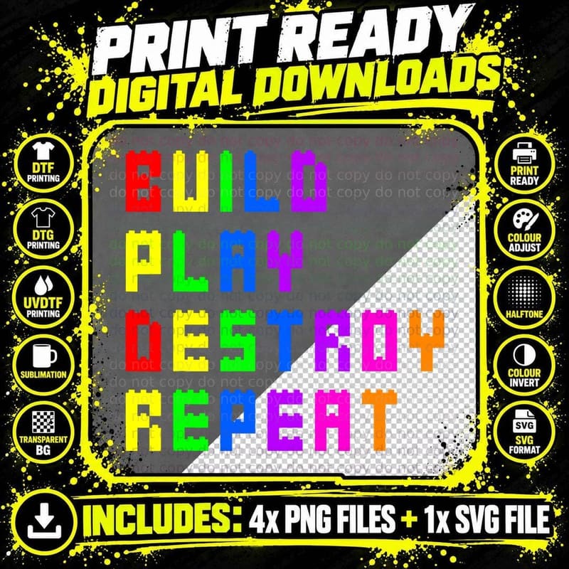 Build Play Destroy Building Blocks Master Builder Png SVG Digital Bundle
