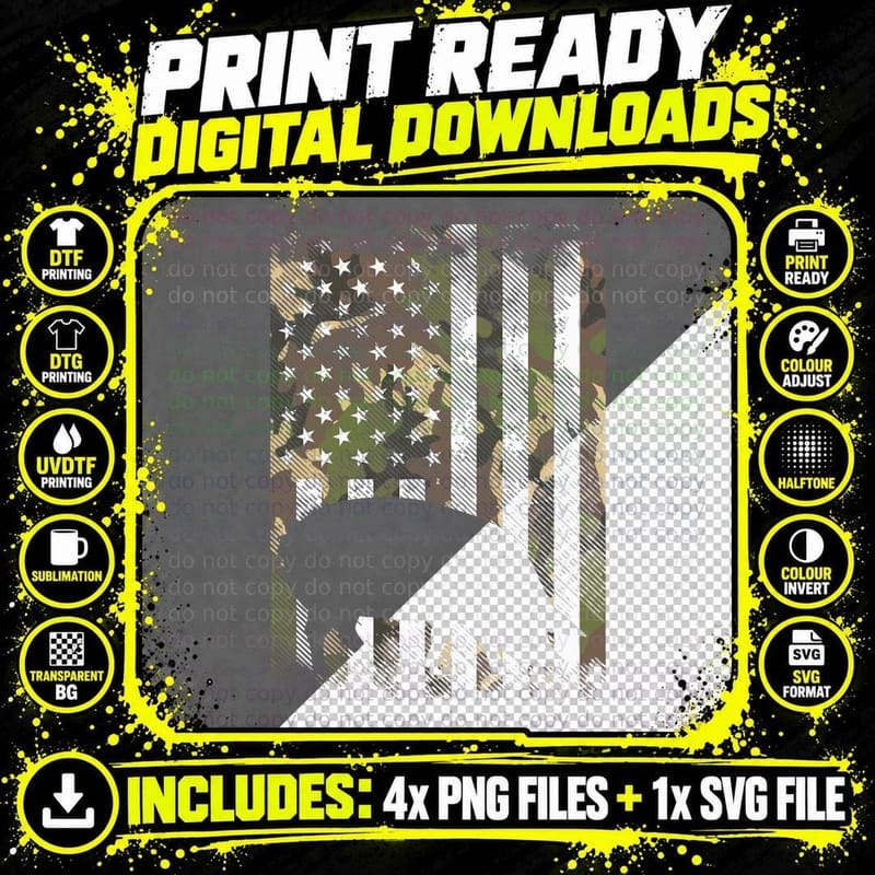 Camo US Flag Pig Vintage Farm Animal Patriotic Farmer Png SVG Digital Bundle