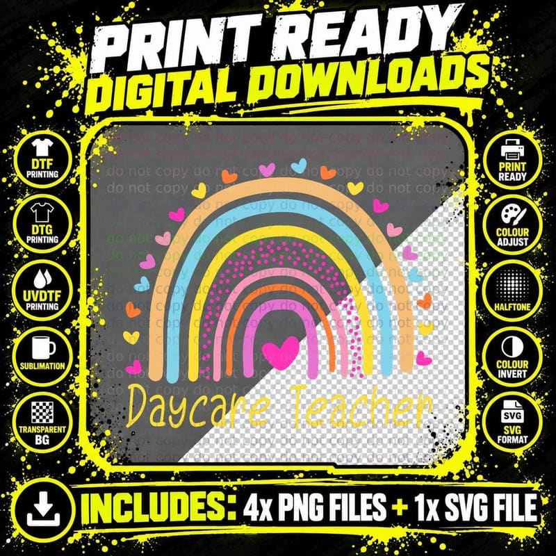 Childcare Daycare Teacher Provider Rainbow T-Shirt Png SVG Digital Bundle