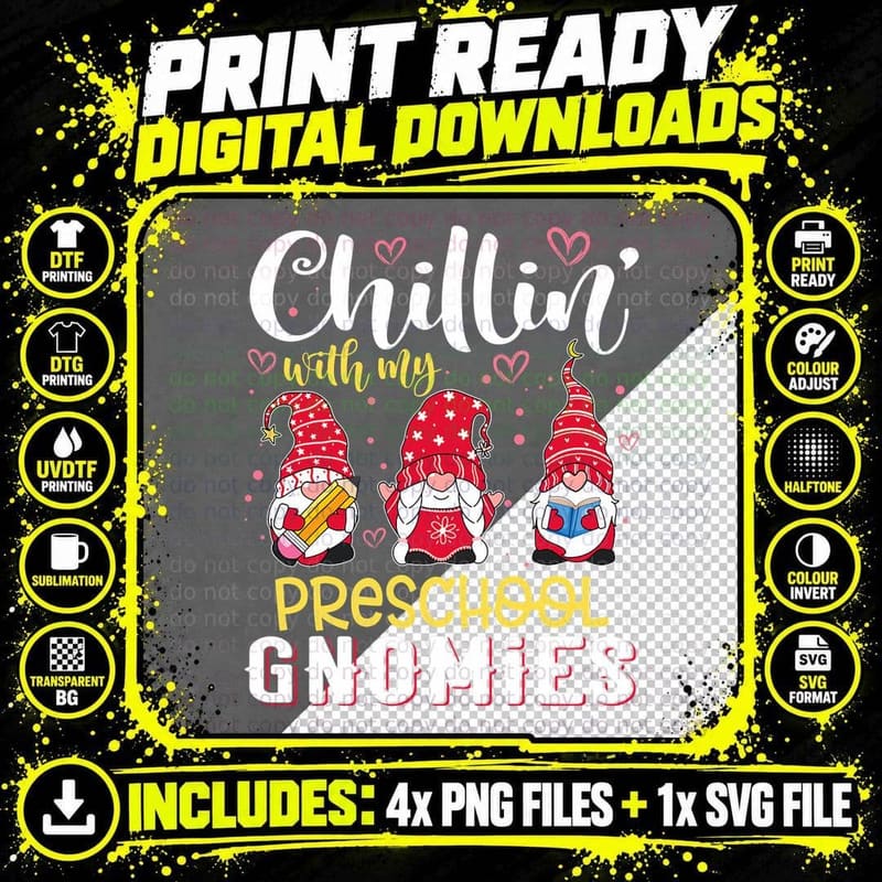 Chillin with My Preschool Gnomies Teacher Valentines Day Png SVG Digital Bundle