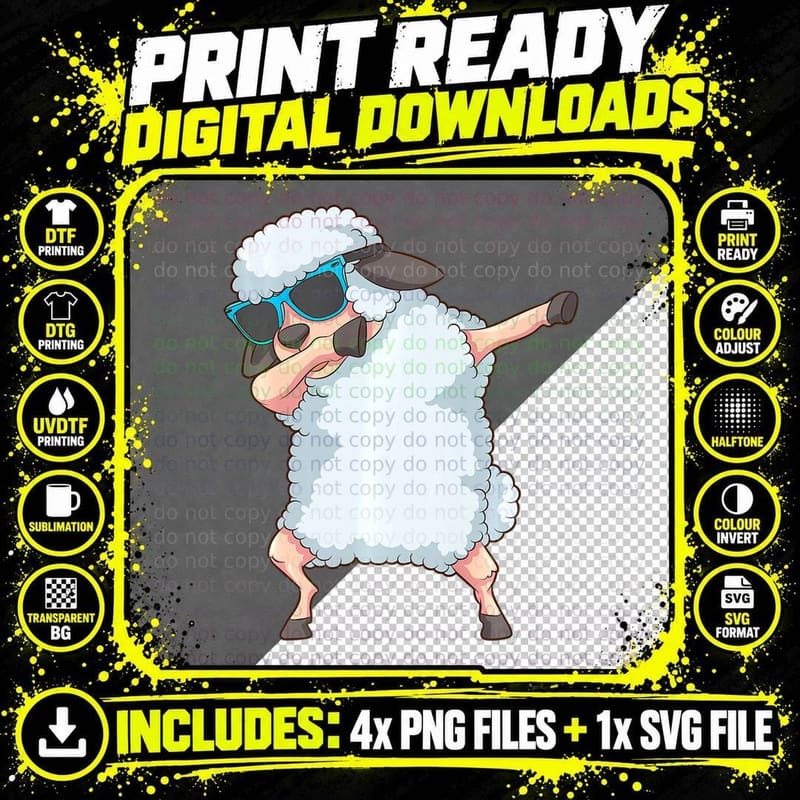 Cool Dabbing Sheep Funny Farmer Lamb Animal Dancing Gift Png SVG Digital Bundle