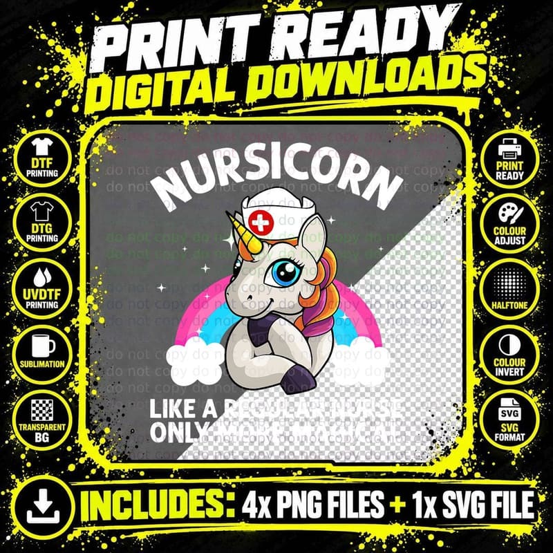 Cool Nurse for Men Women Unicorn Medical Nurses RN Png SVG Digital Bundle